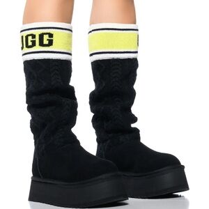 UGG Black & Yellow Classic Sweater Letter Boots